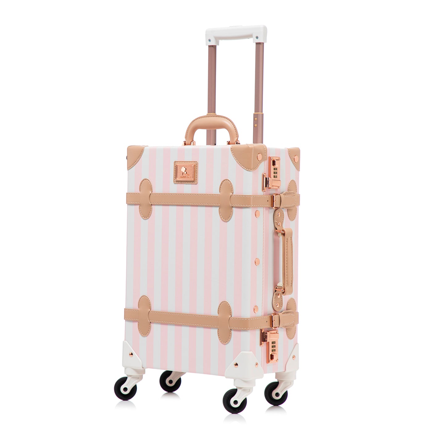 UNIWALKER 1PCS Vintage Suitcase for Women, Pink Strip