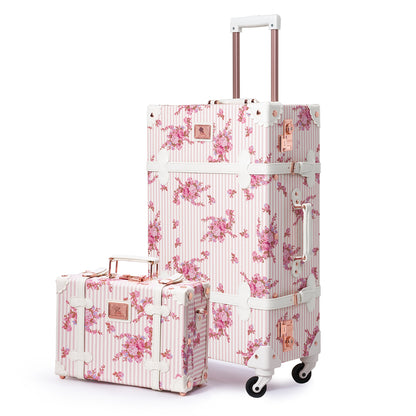 UNIWALKER Vintage Luggage Set, TSA Key Lock, Pink Floral