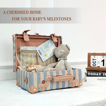 Baby Keepsake Case Handmade Memory Storage Box, Blue Strip, 13''