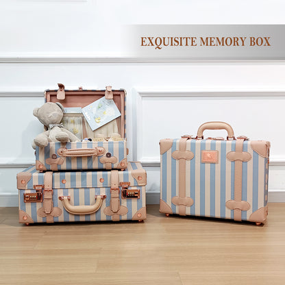 Baby Keepsake Case Handmade Memory Storage Box, Blue Strip, 13''