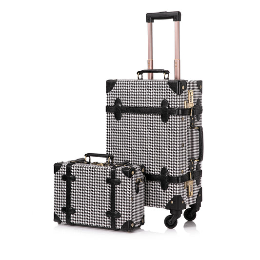 UNIWALKER 2PCS Vintage Suitcase Set for Women, Grid