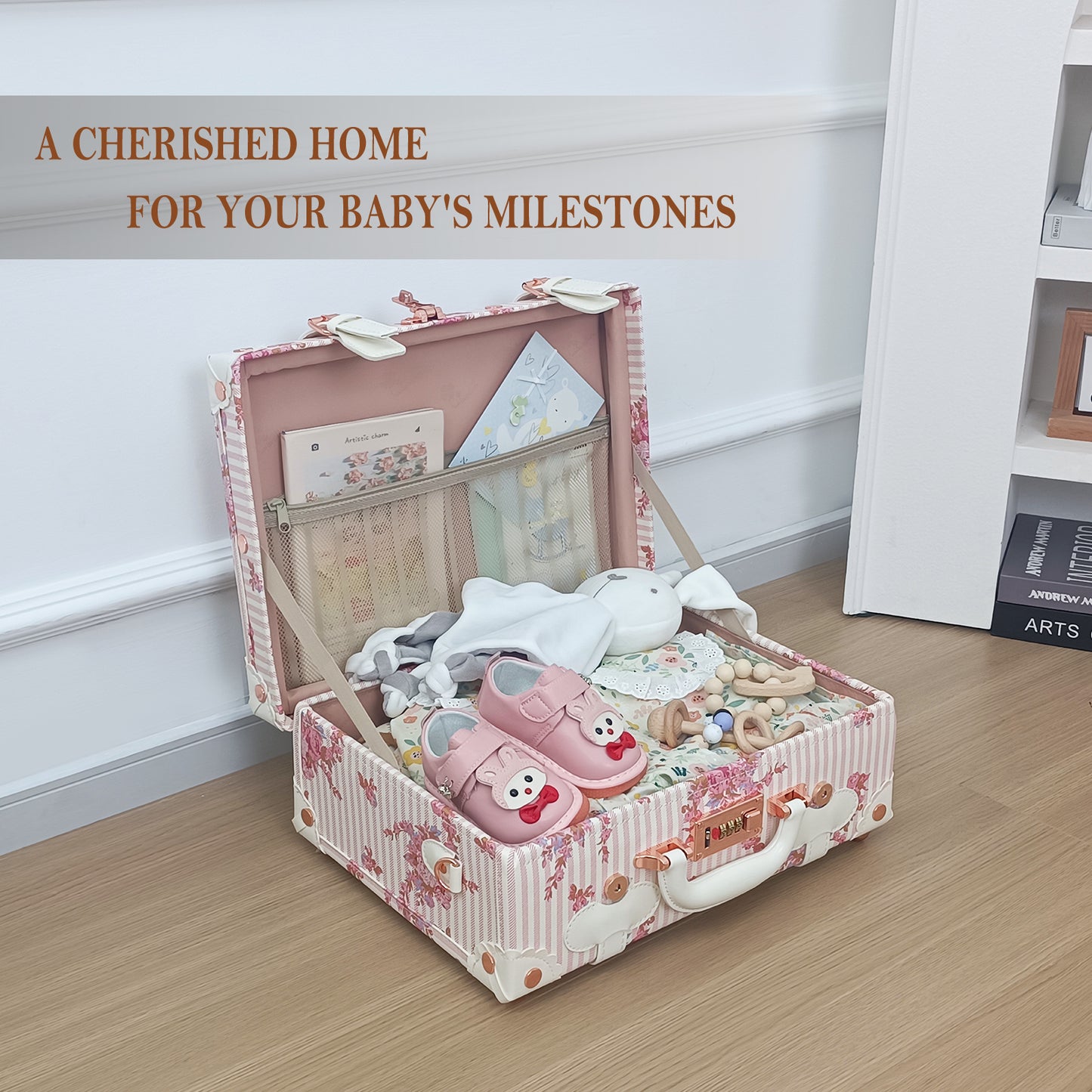 Baby Keepsake Case Handmade Memory Storage Box, Pink Floral, 16''