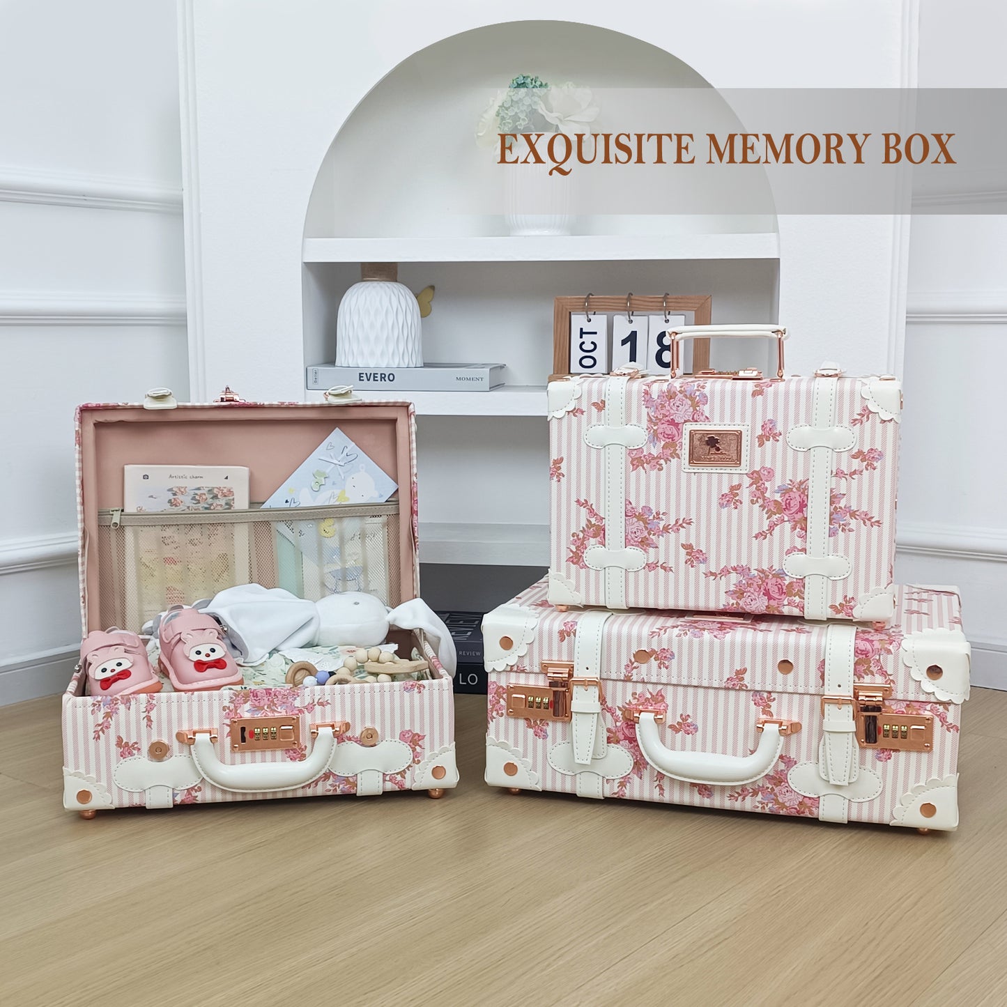 Baby Keepsake Case Handmade Memory Storage Box, Pink Floral, 16''