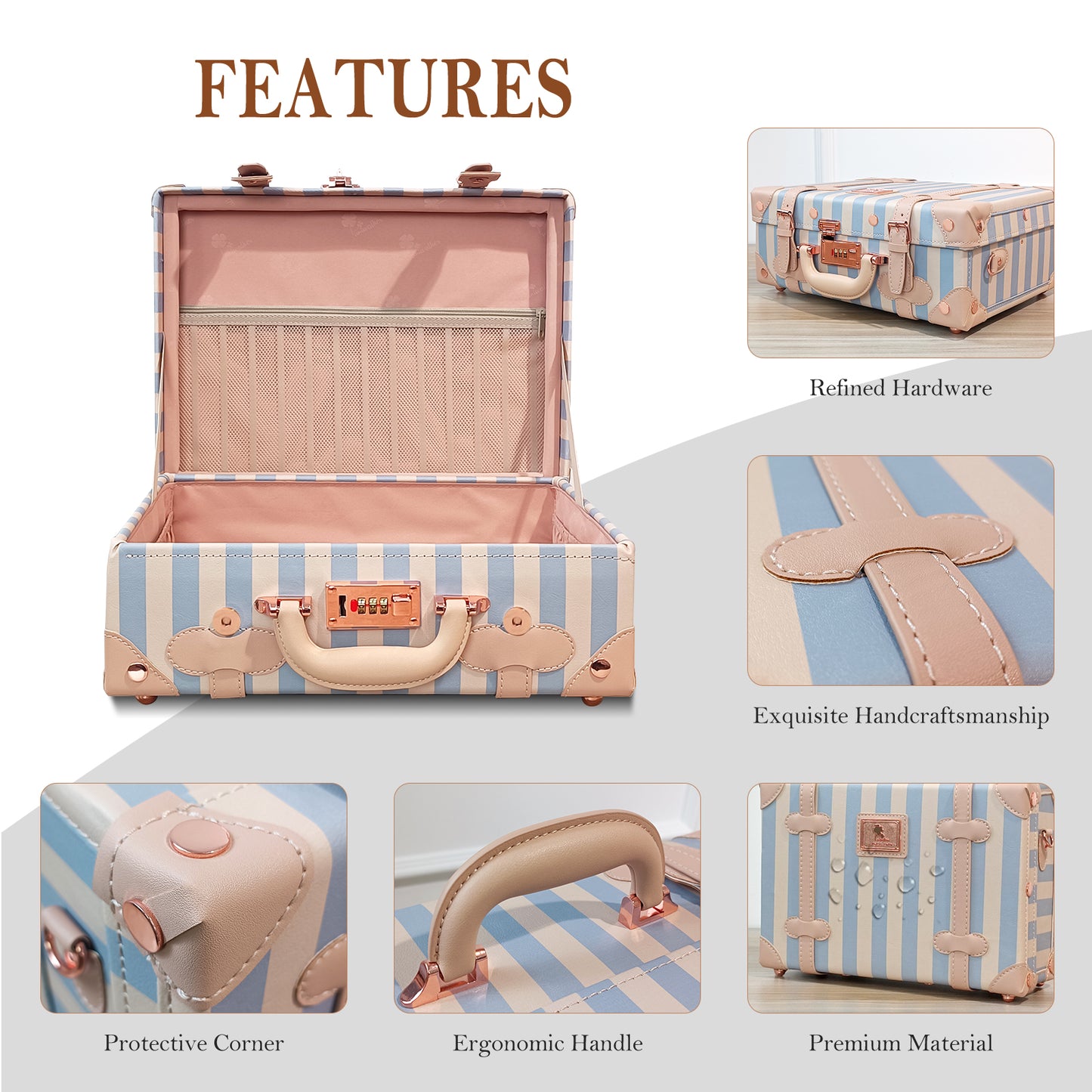 Baby Keepsake Case Handmade Memory Storage Box, Blue Strip, 16''