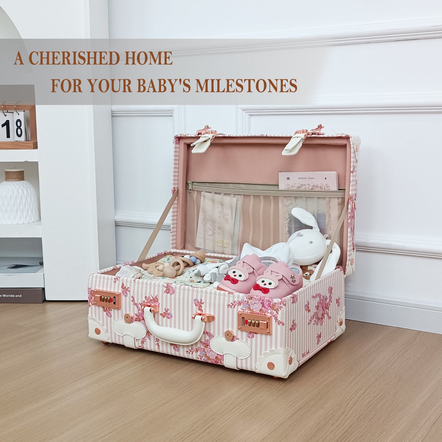 Baby Keepsake Case Handmade Memory Storage Box, Pink Floral, 18''