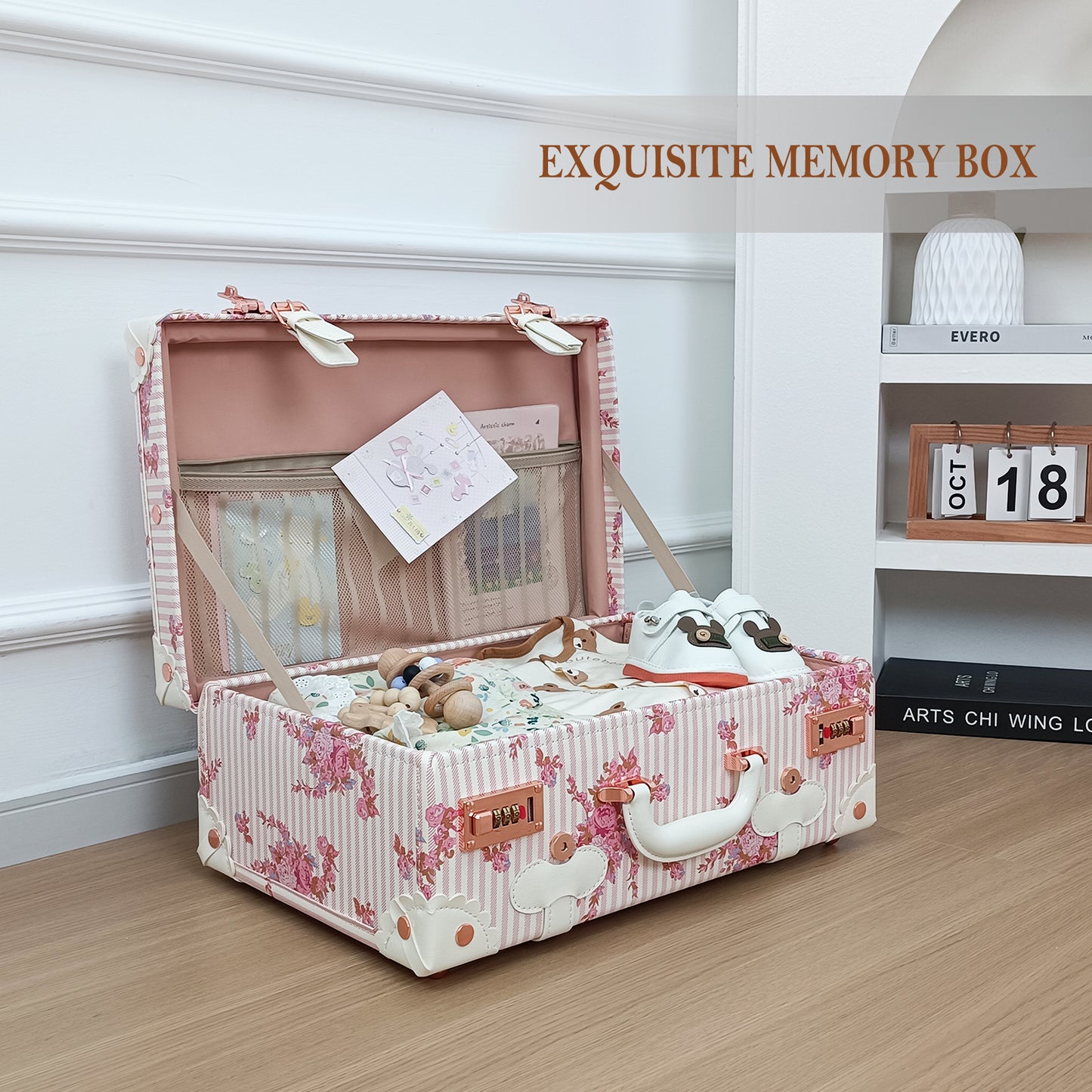 Baby Keepsake Case Handmade Memory Storage Box, Pink Floral, 18''