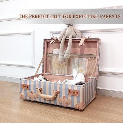 Baby Keepsake Case Handmade Memory Storage Box, Blue Strip, 18''
