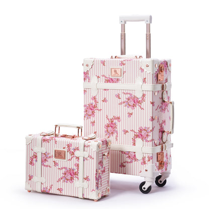 UNIWALKER Vintage Luggage Set, TSA Key Lock, Pink Floral