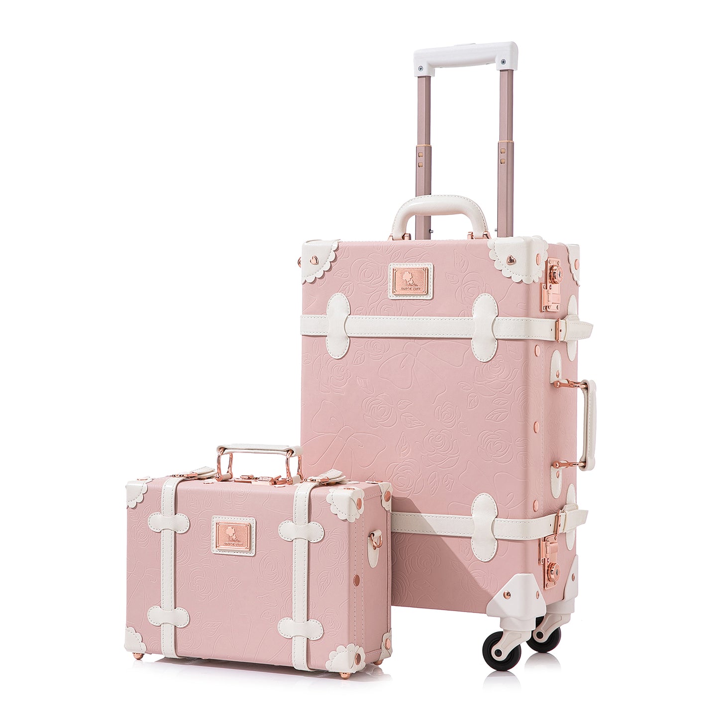 UNIWALKER Vintage Luggage Set, TSA Key Lock, Embossed Pink