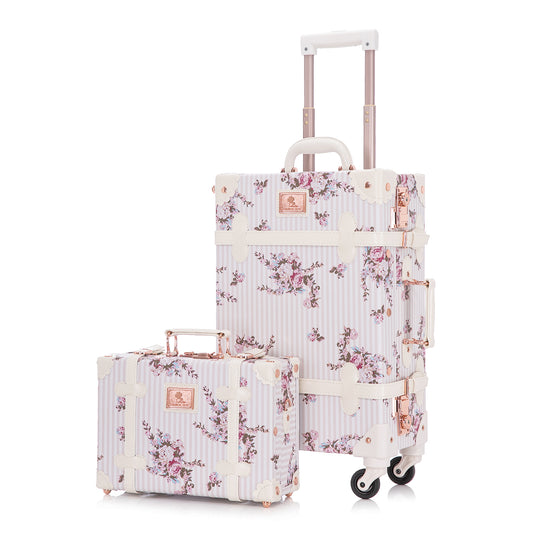 UNIWALKER 2PCS Vintage Suitcase Set for Women, Beige Floral