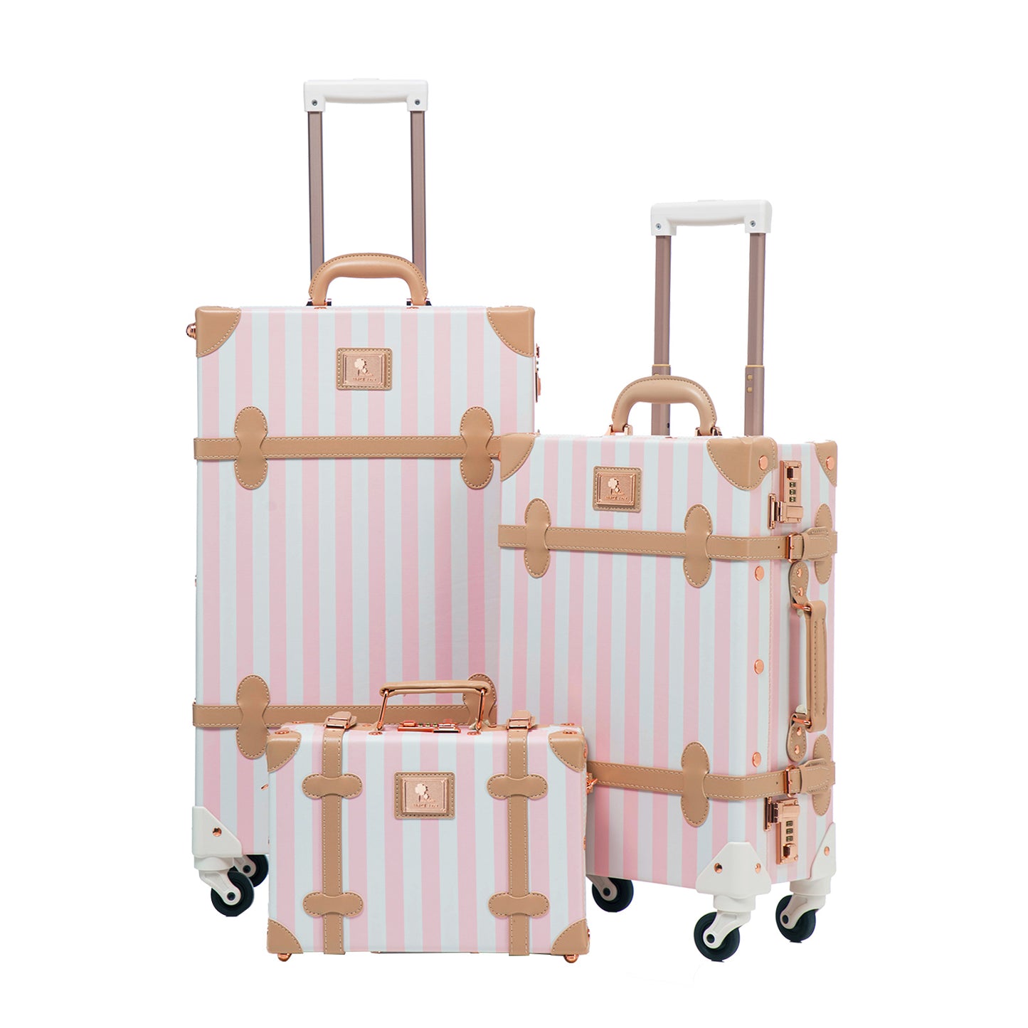 UNIWALKER 3PCS Vintage Suitcase Set for Women, Pink Strip