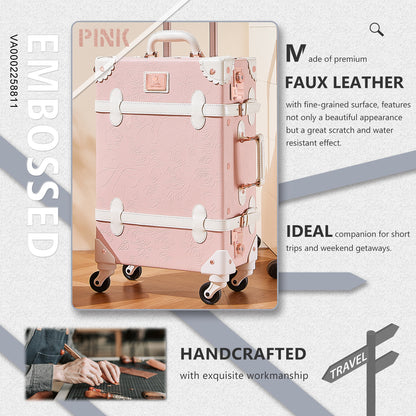 UNIWALKER Vintage Luggage Set, TSA Key Lock, Embossed Pink