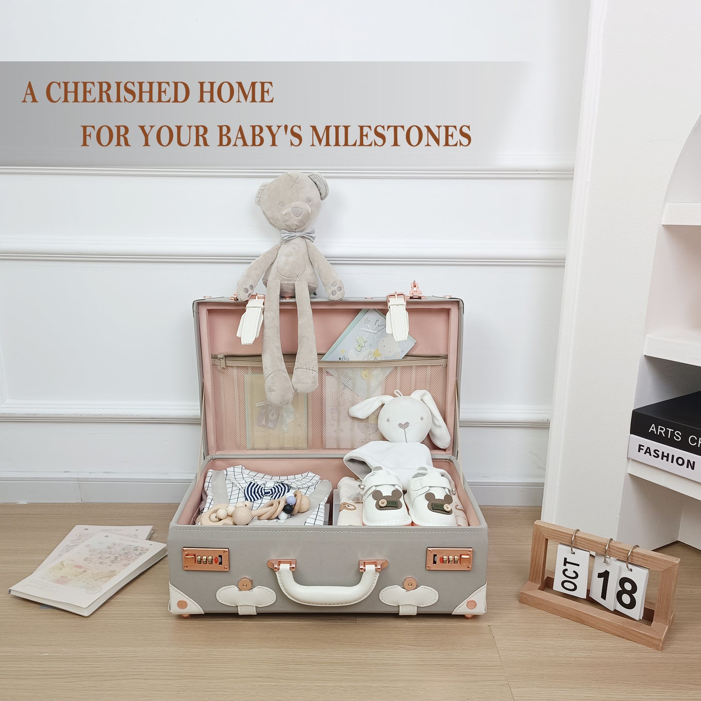 Baby Keepsake Case Handmade Memory Storage Box, Grey, 18''