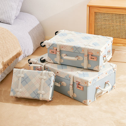 UNIWALKER Vintage Luggage Set, Combination Lock, Blue Plaid