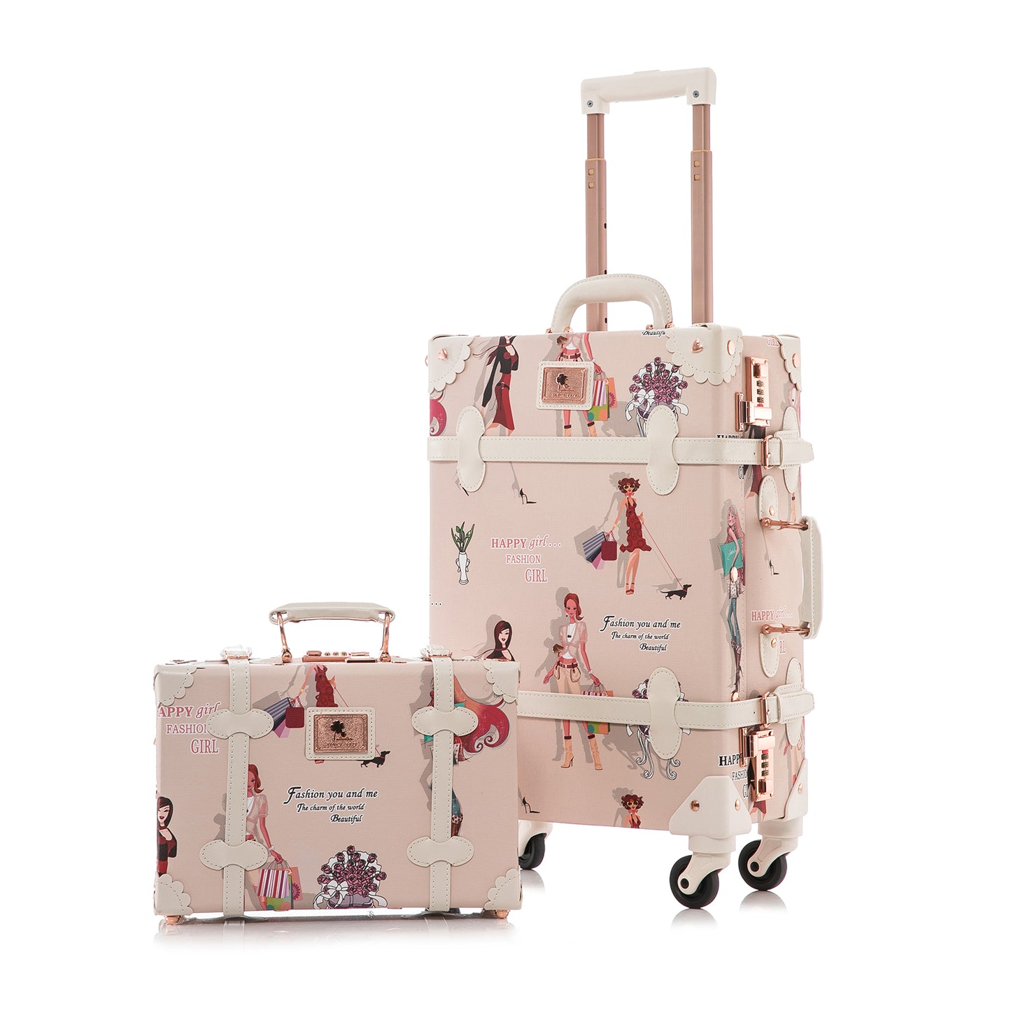 UNIWALKER Vintage Luggage Set, Combination Lock, Fashion Girl
