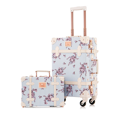 UNIWALKER Vintage Luggage Set, Combination Lock, Blue Floral