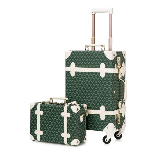 UNIWALKER 2PCS Vintage Suitcase Set for Women, Geometry Green