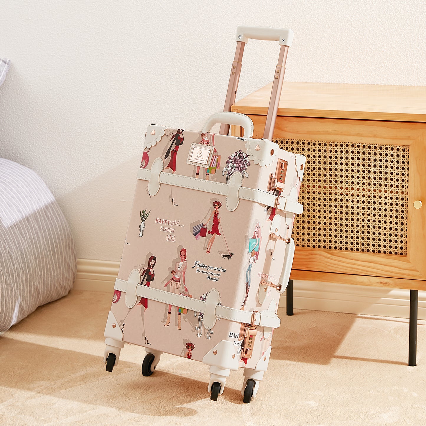 UNIWALKER Vintage Luggage Set, Combination Lock, Fashion Girl
