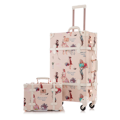 UNIWALKER Vintage Luggage Set, Combination Lock, Fashion Girl