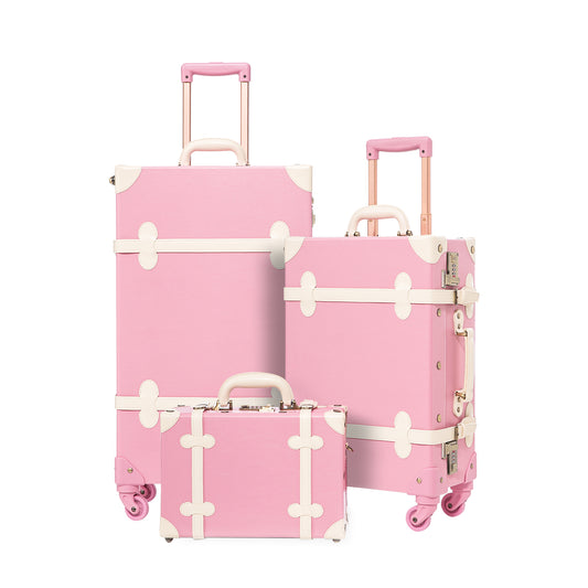 UNIWALKER Vintage Luggage Set, Combination Lock, Rose Pink