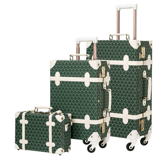 UNIWALKER Vintage Luggage Set, Geometry Green