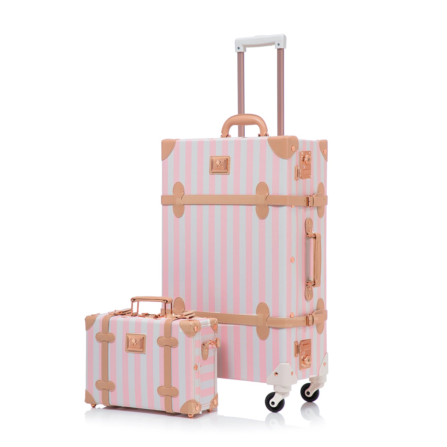UNIWALKER 2PCS Vintage Suitcase Set for Women, Pink Strip