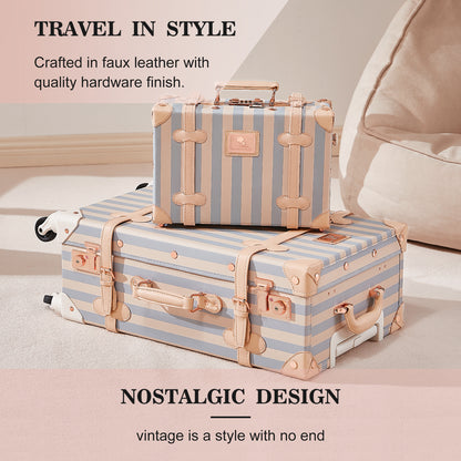 UNIWALKER Vintage Luggage Set, TSA Key Lock, Blue Strip