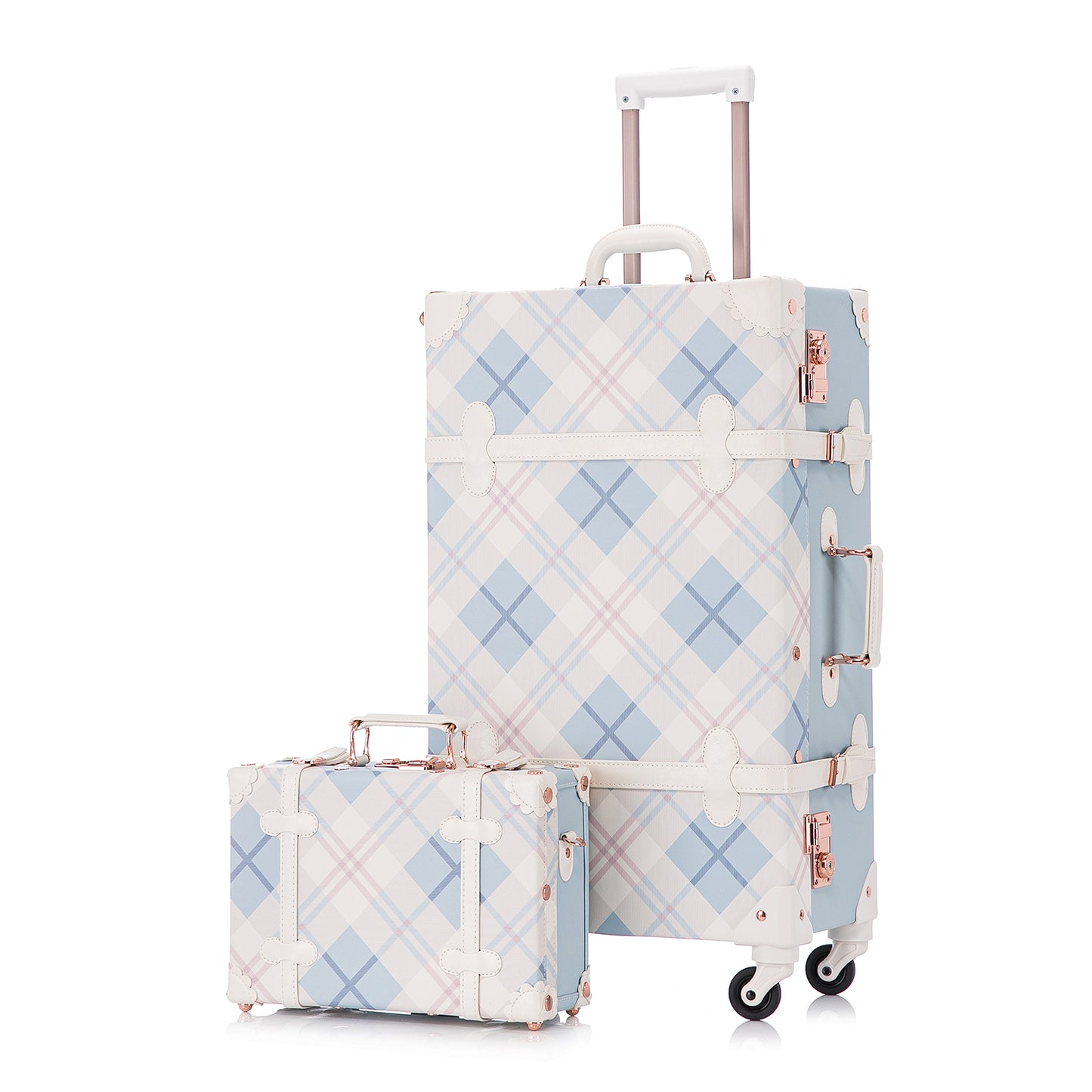 UNIWALKER Vintage Luggage Set, TSA Key Lock, Blue Plaid