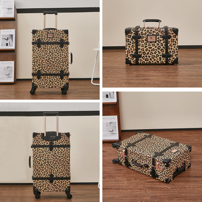 UNIWALKER Vintage Luggage Set, Combination Lock, Leopard
