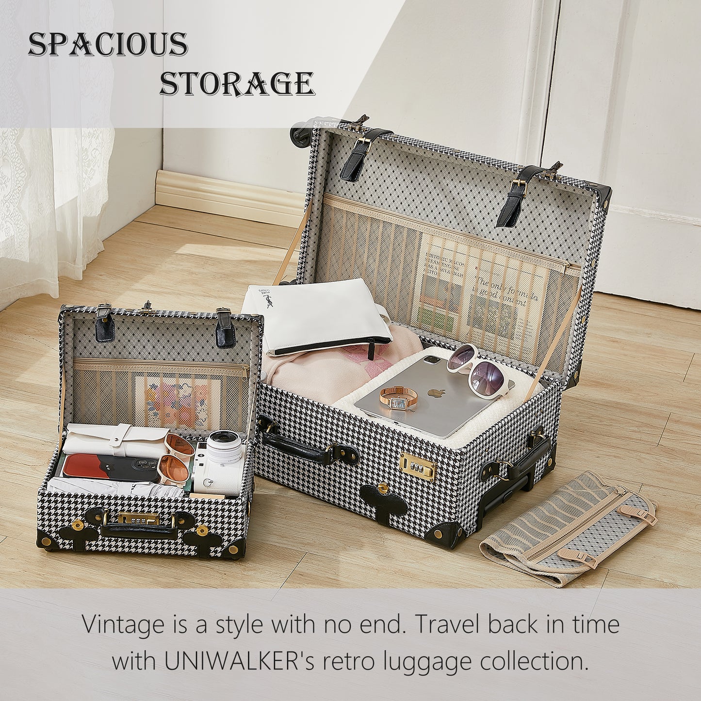 UNIWALKER 2PCS Vintage Suitcase Set for Women, Grid