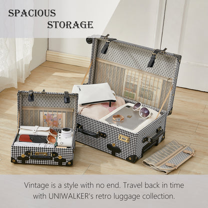 UNIWALKER 2PCS Vintage Suitcase Set for Women, Grid