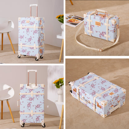 UNIWALKER Vintage Luggage Set, Combination Lock, Blue Floral