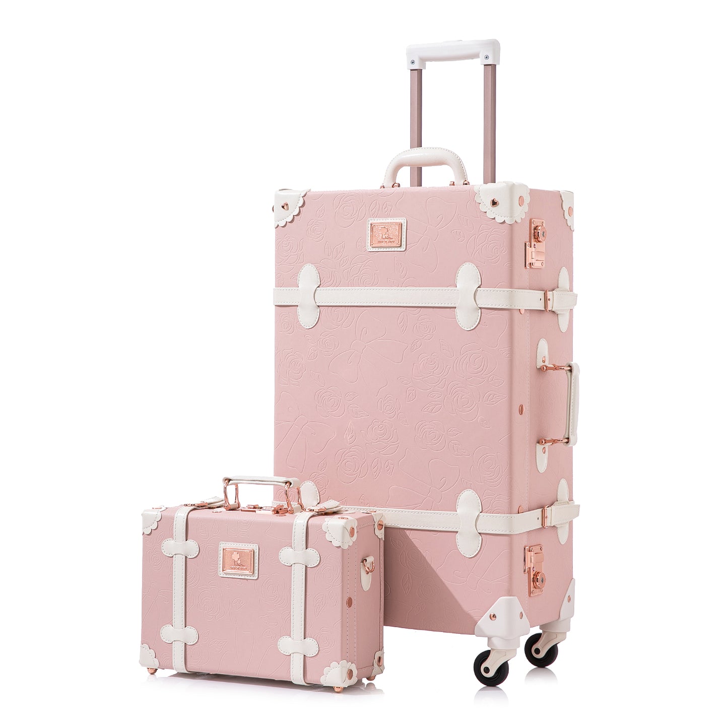 UNIWALKER Vintage Luggage Set, TSA Key Lock, Embossed Pink