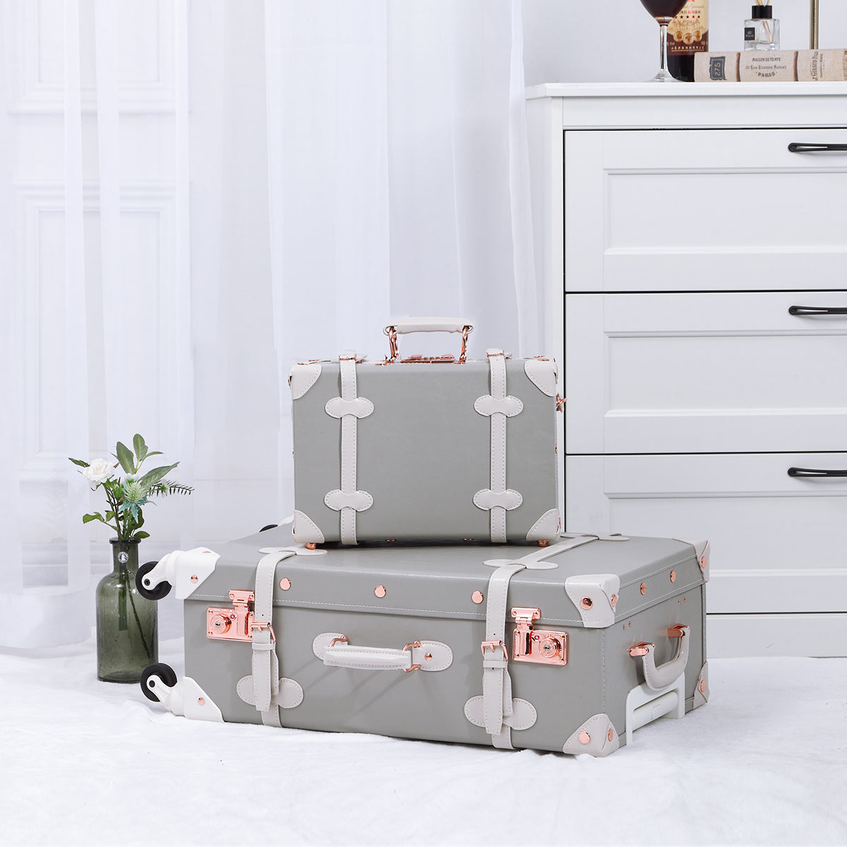 UNIWALKER Vintage Luggage Set, TSA Key Lock, Grey