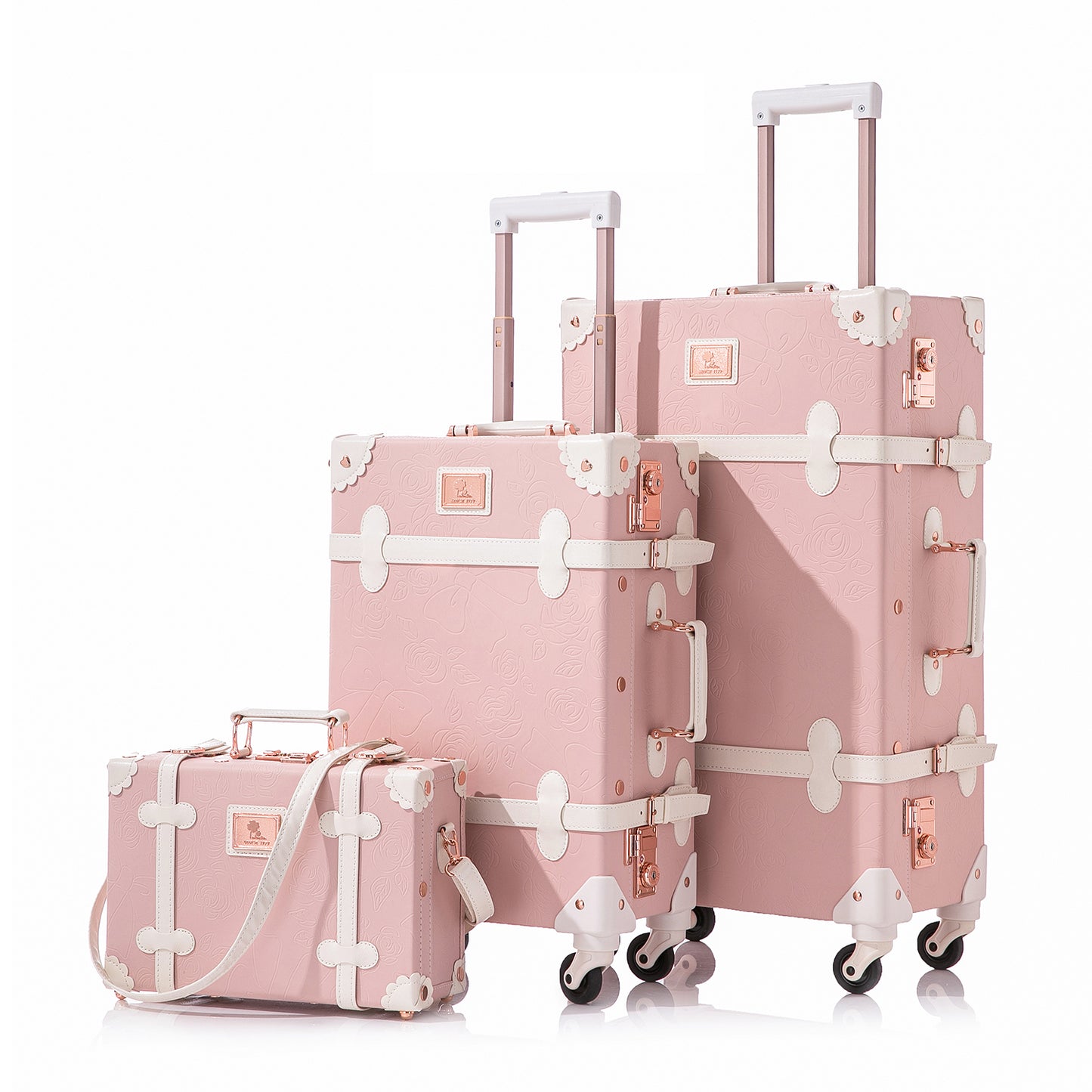 UNIWALKER Vintage Luggage Set, TSA Key Lock, Embossed Pink