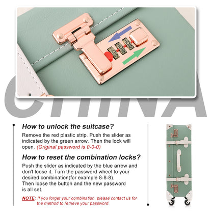 UNIWALKER Vintage Luggage Set, Combination Lock, Mint