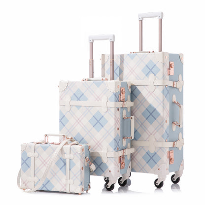 UNIWALKER Vintage Luggage Set, TSA Key Lock, Blue Plaid
