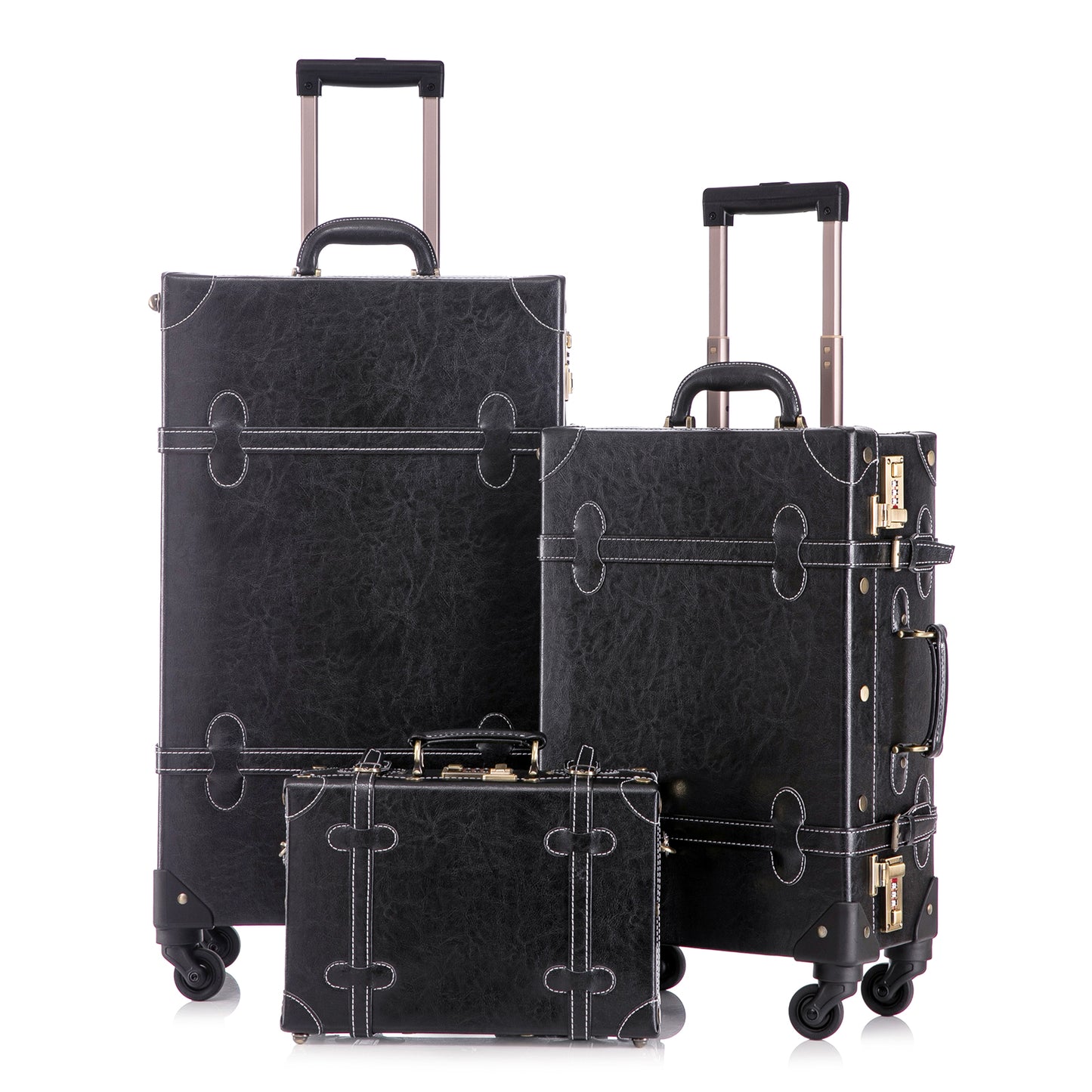 UNIWALKER Vintage Luggage Set, Combination Lock, Black