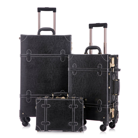 UNIWALKER Vintage Luggage Set, Combination Lock, Black