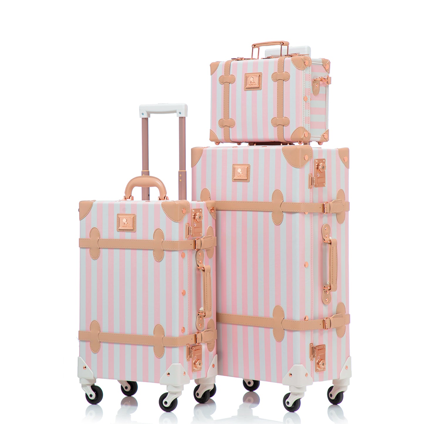 UNIWALKER 3PCS Vintage Suitcase Set for Women, Pink Strip