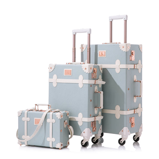 UNIWALKER Vintage Luggage Set, TSA Key Lock, Embossed Blue