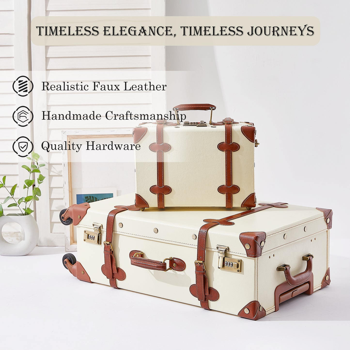 UNIWALKER Vintage Luggage Set, Combination Lock, Beige