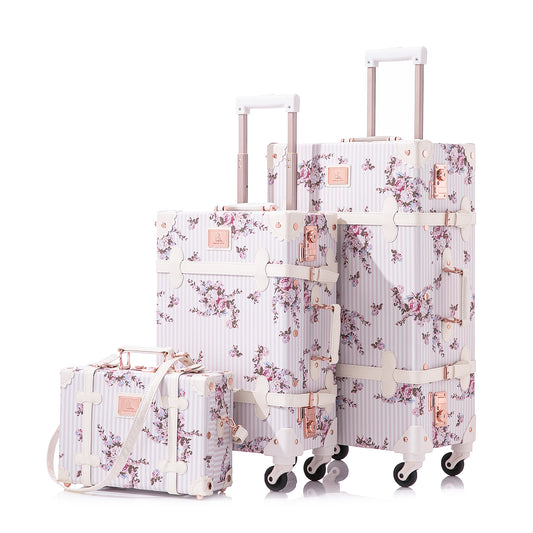 UNIWALKER Vintage Luggage Set, Beige Floral