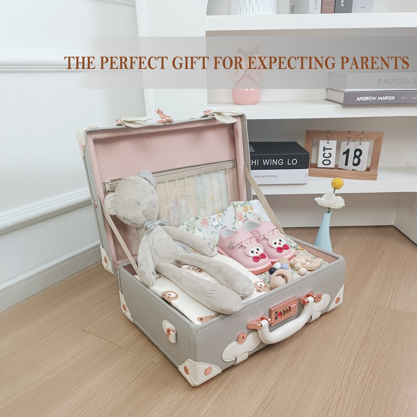 Baby Keepsake Case Handmade Memory Storage Box, Grey, 16''