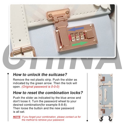 UNIWALKER Vintage Luggage Set, Combination Lock, Blue Plaid