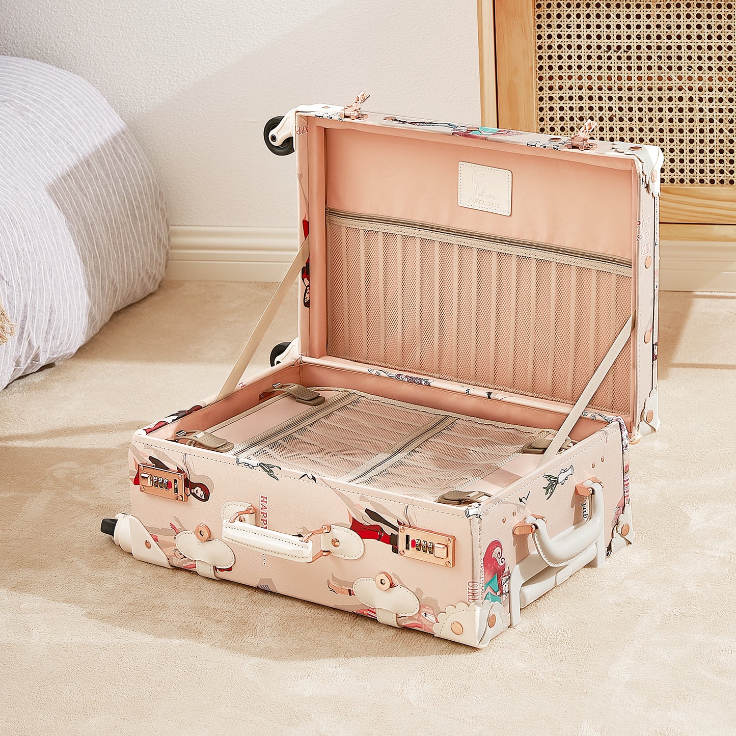 UNIWALKER Vintage Luggage Set, Combination Lock, Fashion Girl