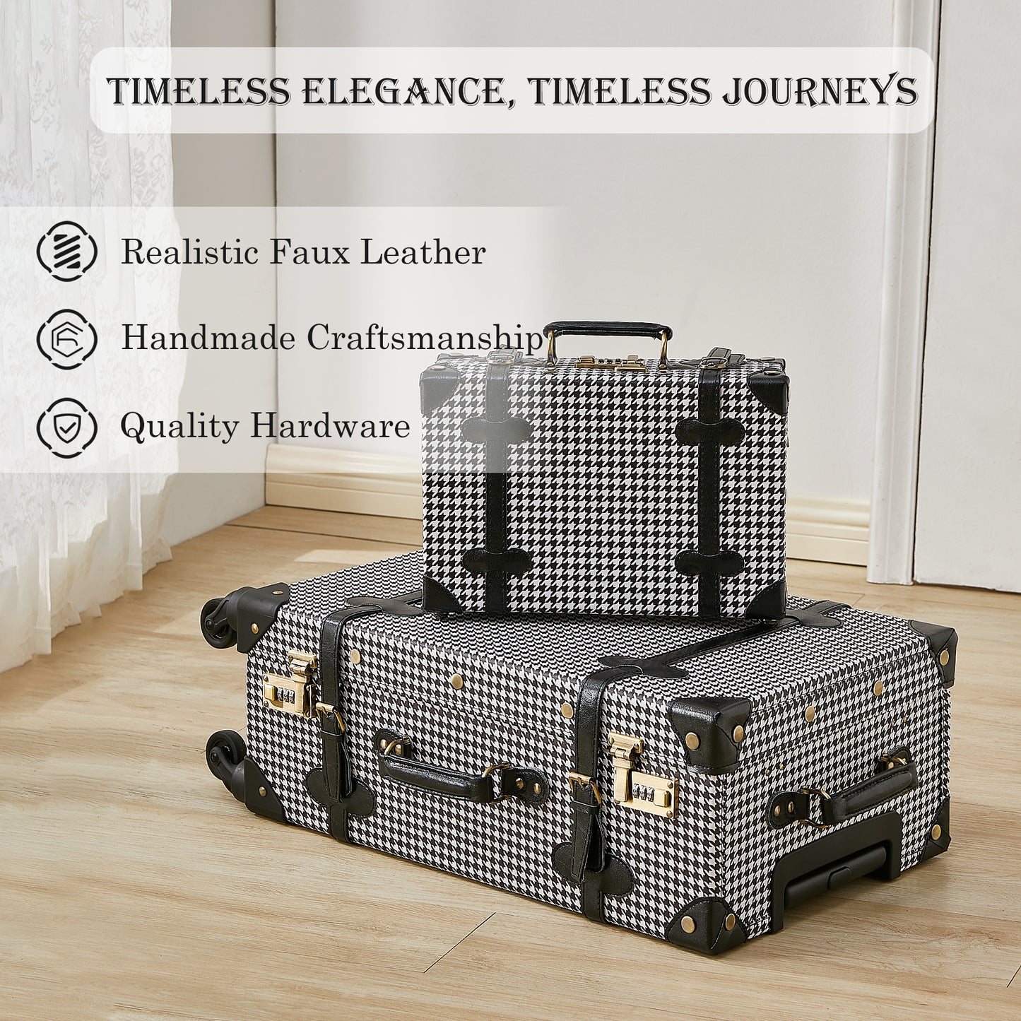 UNIWALKER 2PCS Vintage Suitcase Set for Women, Grid