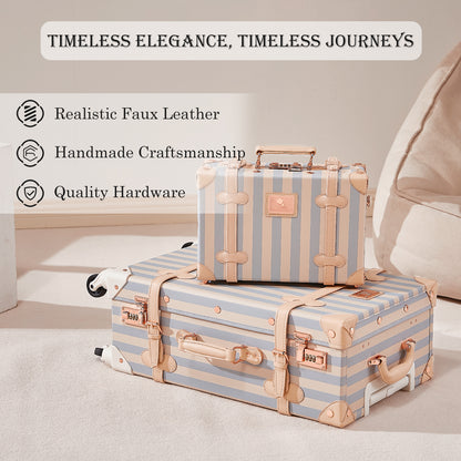 UNIWALKER Vintage Luggage Set, Combination Lock, Blue Strip