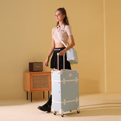 UNIWALKER Vintage Luggage Set, Combination Lock, Embossed Blue