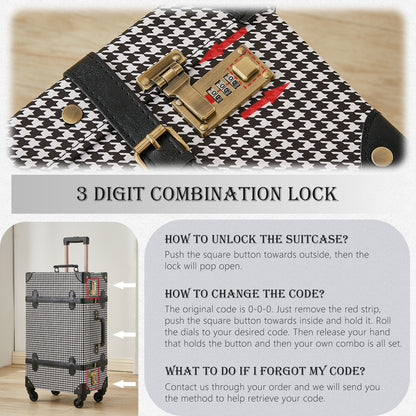UNIWALKER Vintage Luggage Set, Combination Lock, Grid